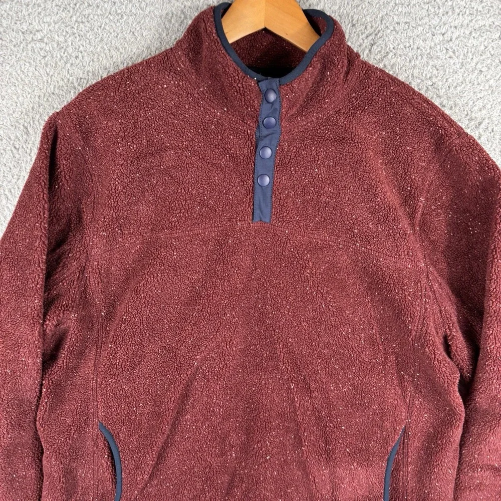 J Crew Sweater Mens Large‎ Burgundy Nordic Sherpa Fleece T Snap Pullover AQ009